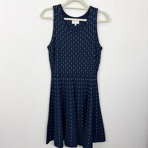 Milly Womens Vertical Dot Flare Mini Dress Size 6 Sleeveless ASO DOOL Dark Blue